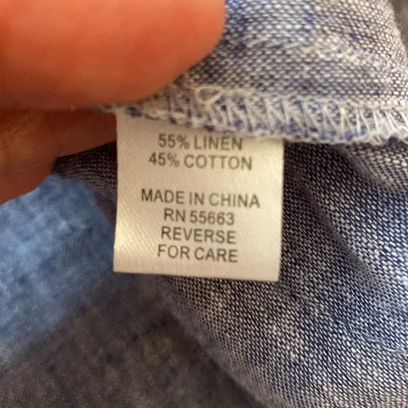 For Cynthia Blue Linen/Cotton Blend 2-Pocket Tunic - Picture 9 of 9